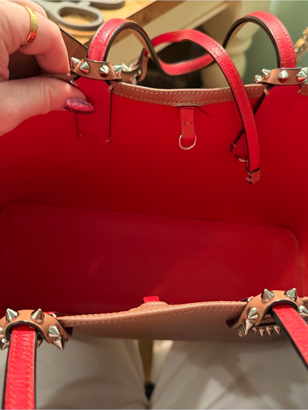 Christian Louboutin Brown Stud-Trim Leather Tote with Red Base - Picture 6 of 10